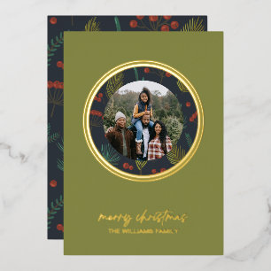 Elegant Christmas Winter Greenery Foil Holiday Card