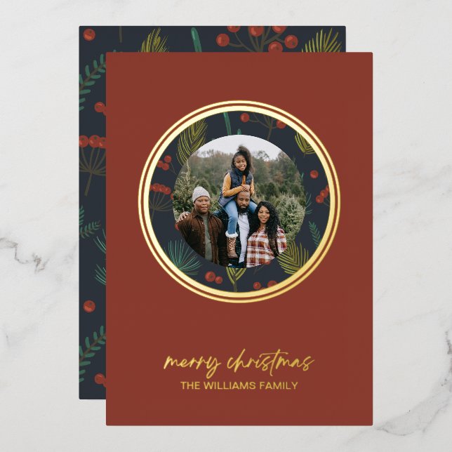 Elegant Christmas Winter Greenery Foil Holiday Card (Front/Back)
