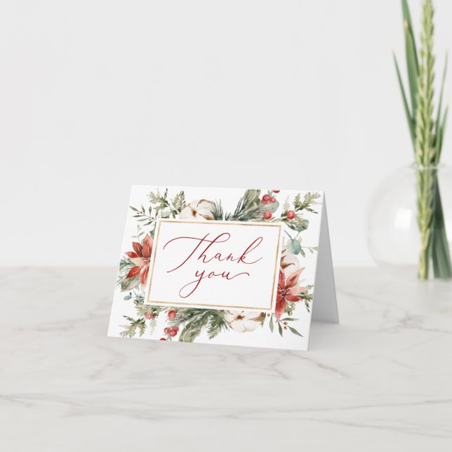 Elegant Christmas Winter Red Gold Bridal Shower Thank You Card (Front)