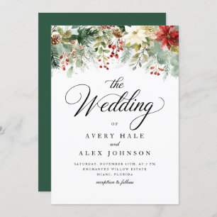 Elegant Christmas Winter Watercolor Wedding Invitation