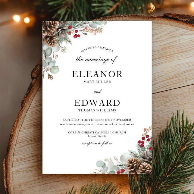 Elegant Christmas Winter Watercolor Wedding  Invitation (Creator Uploaded)