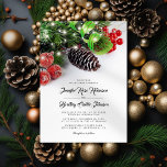 Elegant Christmas Winter Wedding Invitation<br><div class="desc">Elegant winter wedding invitations featuring a plain white background, rustic christmas tree branches, green ribbon, red berries, a pine cone, string lights, and a modern wedding template. ==================================================================================== For further personalisation, please click the "Customise it" button to modify this template. All text style, colours, and sizes can be modified to...</div>