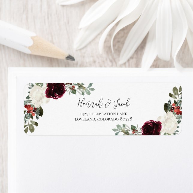 Elegant Christmas Winter Wedding Return Address Label (Insitu)
