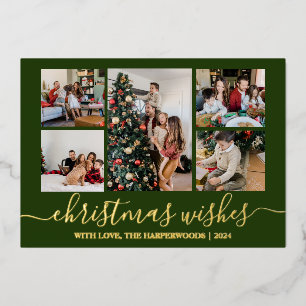 Elegant Christmas Wishes Family Photo Collage Foil Holiday Card