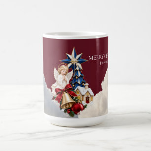 Elegant Christmas with Angel, Blue Tree ,Burgundy Coffee Mug