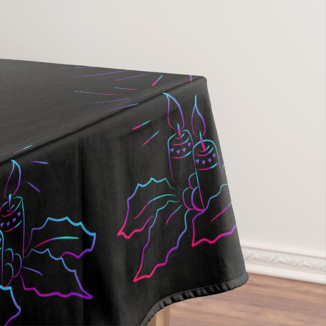 Elegant Christmas wreath and candles neon black Tablecloth (In Situ)