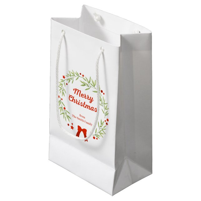 Elegant Christmas wreath and stars Small Gift Bag (Front Angled)