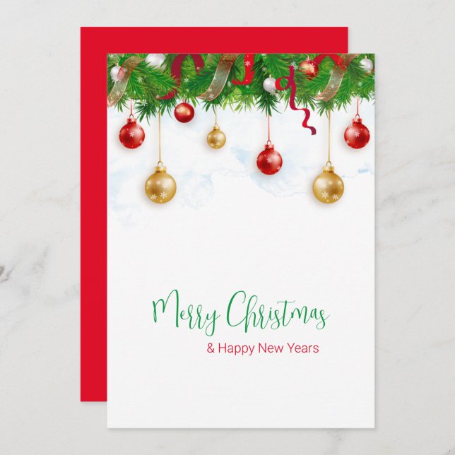 Elegant  Christmas Wreath Boarder with Ornaments Invitation (Front/Back)