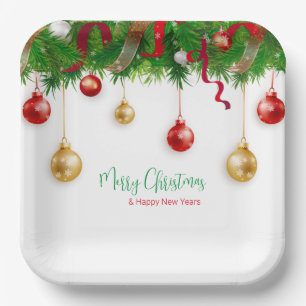 Elegant  Christmas Wreath Boarder with Ornaments P Paper Plate