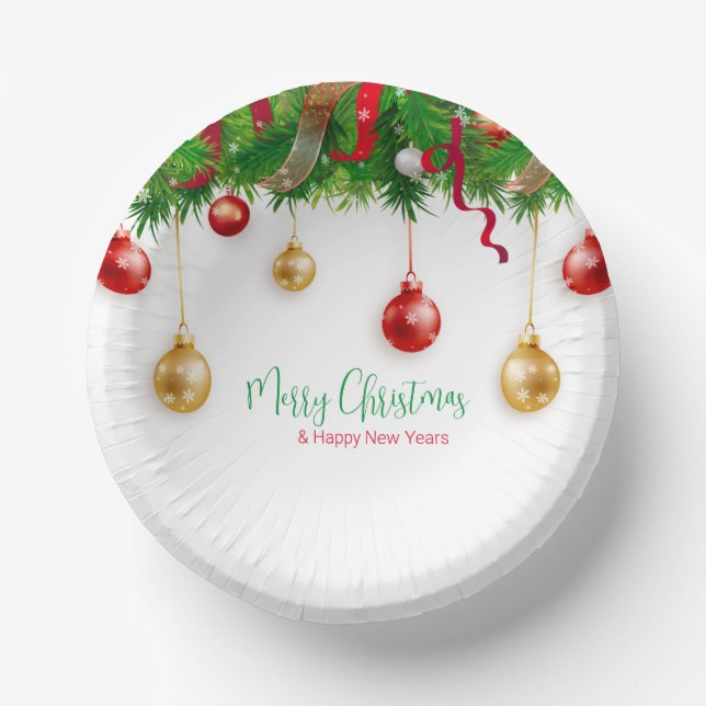 Elegant  Christmas Wreath Boarder with Ornaments  Paper Plate (Front)