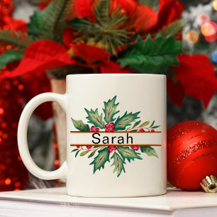 Elegant Christmas Wreath Christmas Name Coffee Mug