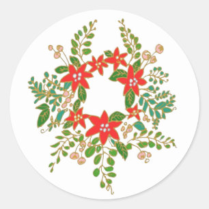 Elegant Christmas Wreath   Classic Round Sticker