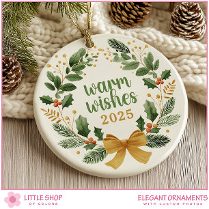 Elegant Christmas Wreath Customisable Photo Ceramic Ornament