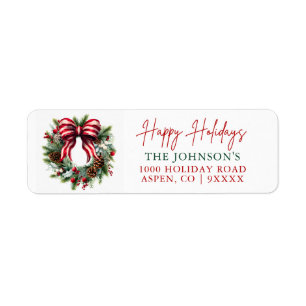 Elegant Christmas Wreath Happy Holidays Return Return Address Label