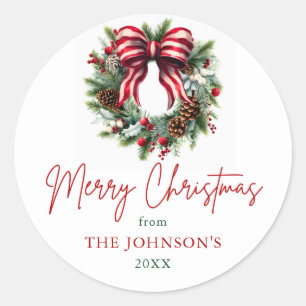 Elegant Christmas Wreath Holiday Classic Round Sticker