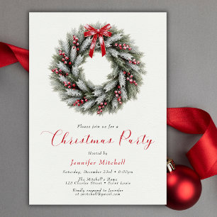 Elegant Christmas Wreath Holiday Party Invitation