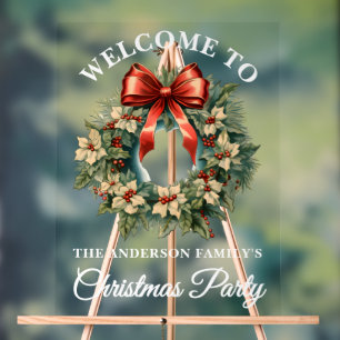 Elegant Christmas Wreath Holiday Party Welcome Acrylic Sign