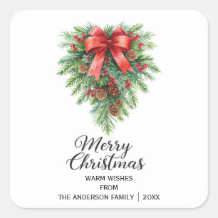 Elegant Christmas Wreath Holiday Square Sticker