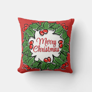 Elegant Christmas wreath holly personalise Cushion