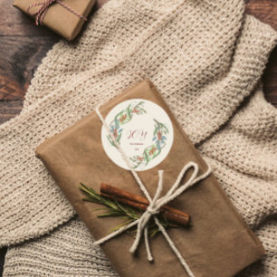 Elegant Christmas Wreath Joy Classic Round Sticker