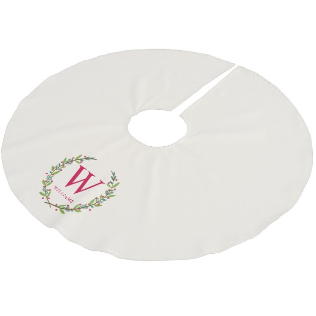 Elegant Christmas Wreath Monogram Brushed Polyester Tree Skirt (Angled)
