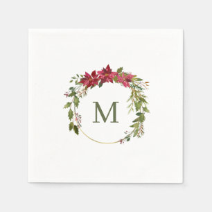 Elegant Christmas Wreath Monogram Napkin