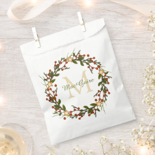 Elegant Christmas Wreath Monogrammed Favour Bag