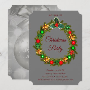 Elegant Christmas Wreath Ornaments Red Invitation