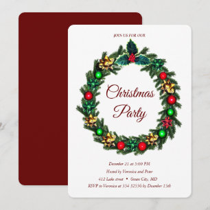 Elegant Christmas Wreath Ornaments Red Invitation