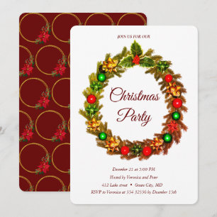 Elegant Christmas Wreath Ornaments Red Invitation