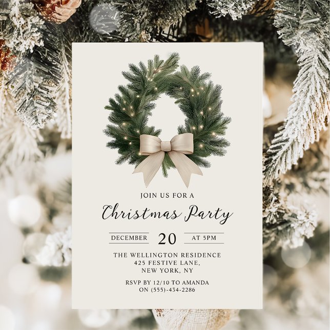 Elegant Christmas Wreath Party Invitation (Creator Uploaded)