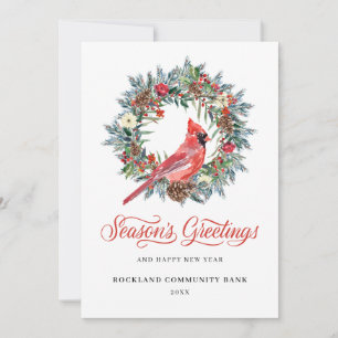 Elegant Christmas Wreath Red Cardinal Corporate Holiday Card