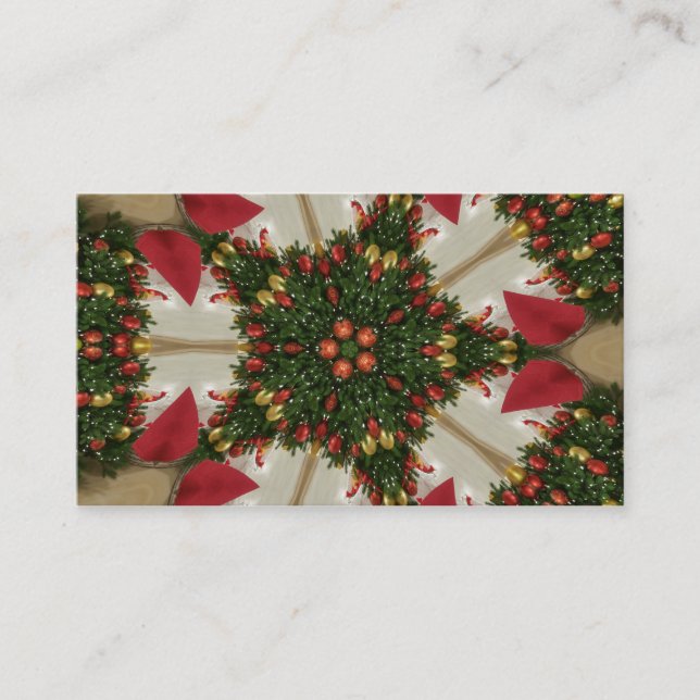Elegant Christmas Wreath Red Green Kaleidoscopic Business Card (Front)