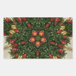 Elegant Christmas Wreath Red Green Kaleidoscopic Rectangular Sticker