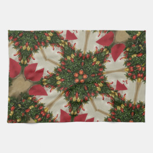 Elegant Christmas Wreath Red Green Kaleidoscopic Tea Towel