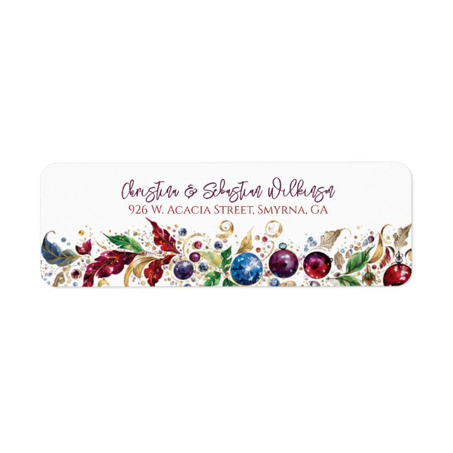 Elegant Christmas Wreath Return Address Label (Front)