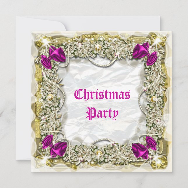 Elegant Christmas wreath snow pink white Invitation (Front)