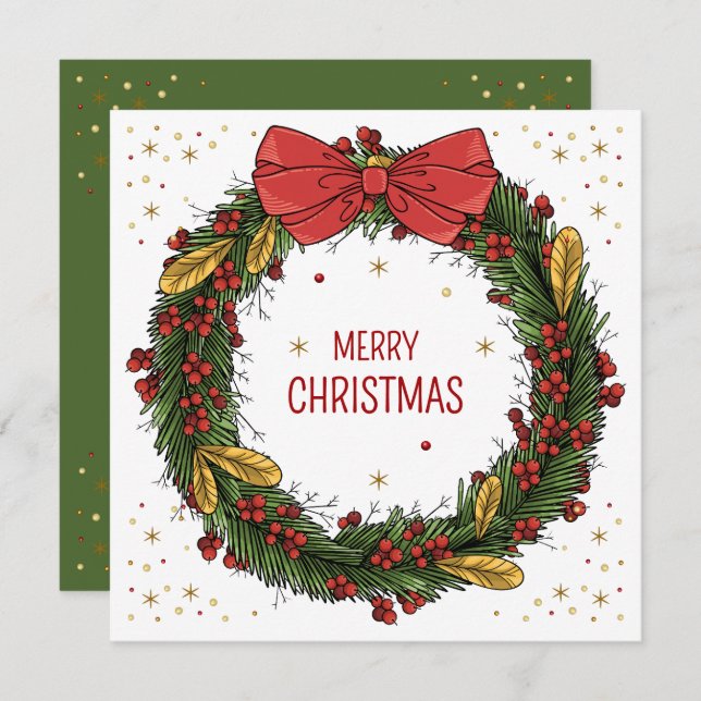 Elegant Christmas Wreath Square Greeting Card (Front/Back)