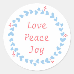 Elegant Christmas Wreath with Blue Hearts Classic Round Sticker