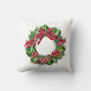 Elegant Christmas Wreath with Red Bow, Holly & Pin Cushion