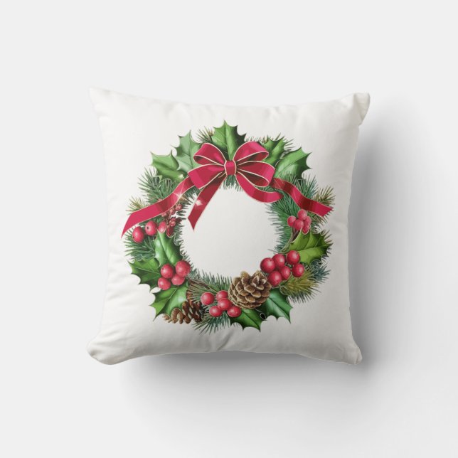 Elegant Christmas Wreath with Red Bow, Holly & Pin Cushion (Front)