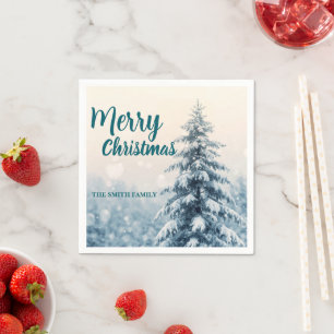 Elegant Christmas Xmas winter pine tree forest Hol Napkin