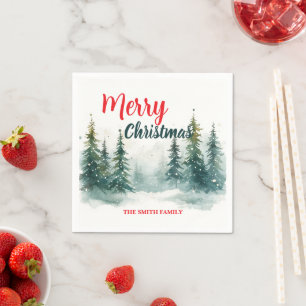 Elegant Christmas Xmas winter pine tree forest Hol Napkin