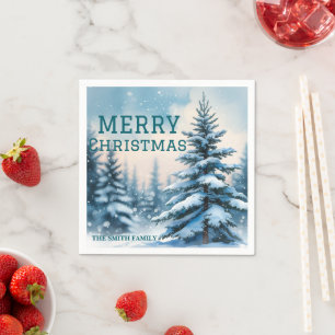 Elegant Christmas Xmas winter pine tree forest Hol Napkin