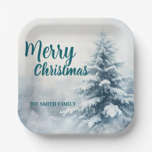 Elegant Christmas Xmas winter pine tree forest Hol Paper Plate