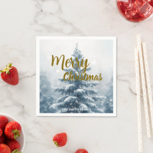 Elegant Christmas Xmas winter pine tree forest  Napkin