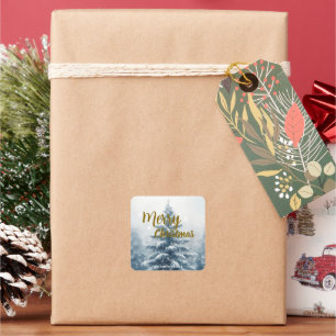 Elegant Christmas Xmas winter pine tree forest  Square Sticker