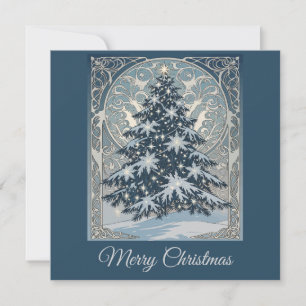 Elegant Christmas Yule Tree Snowflakes and Stars Holiday Card