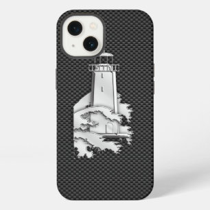 Elegant Chrome Like Lighthouse on Carbon Fibre iPhone Case