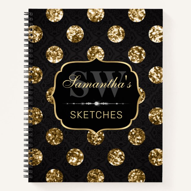 Elegant Chunky Gold Circles Glitter Sketchbook Notebook (Front)